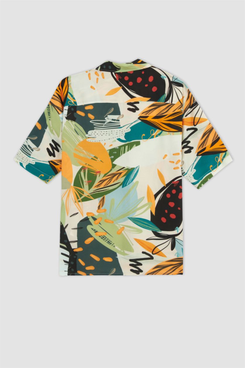 HOMME Orange Chemise à manches courtes en viscose à motifs coupe oversize