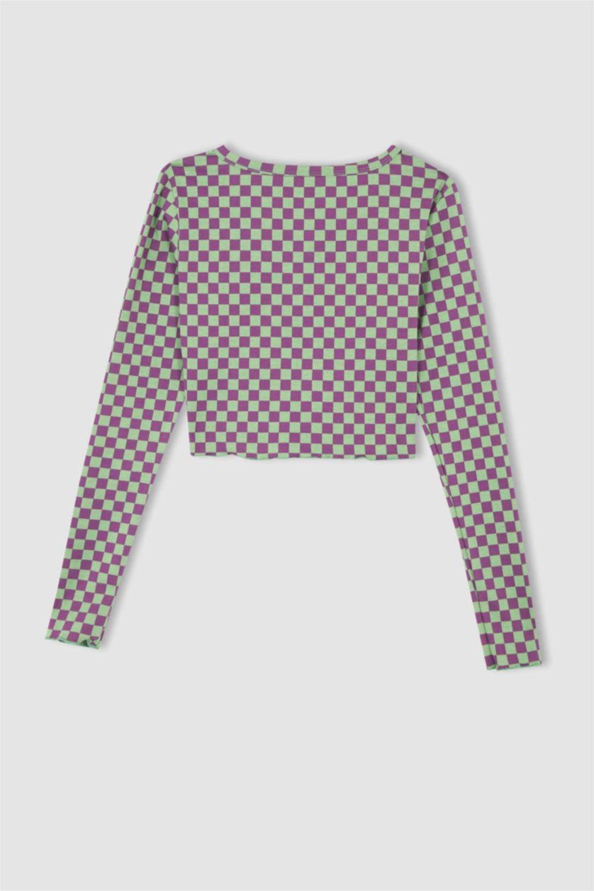 WOMAN Mint Slim Fit V Neck Check Print Cardigan