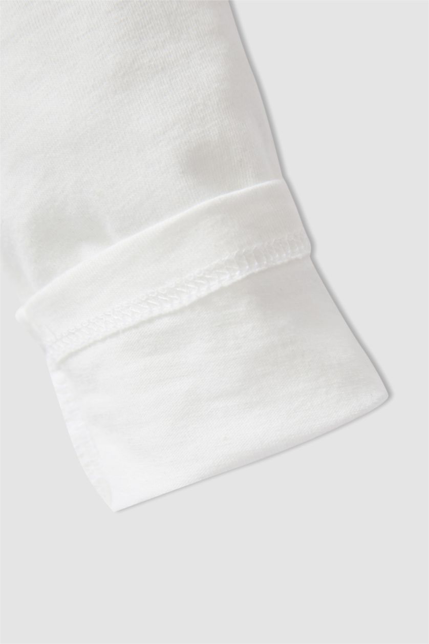 BABY GIRL Ecru Baby Girl Printed Crew Neck Long Sleeve Cotton T-Shirt