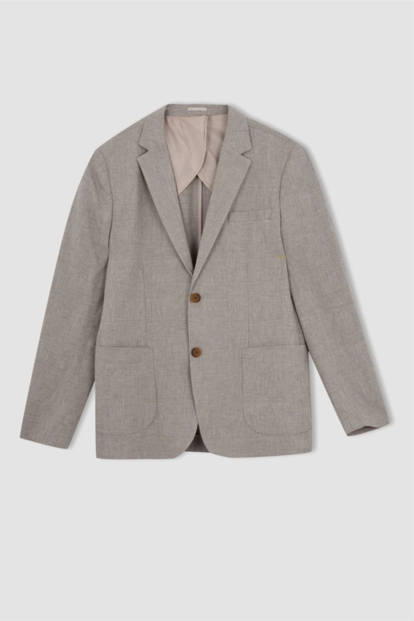 Erkek Kum Modern Fit Keten Karışımlı Blazer Ceket
