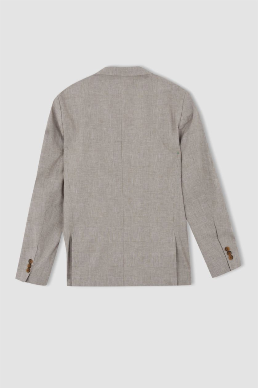 Erkek Kum Modern Fit Keten Karışımlı Blazer Ceket