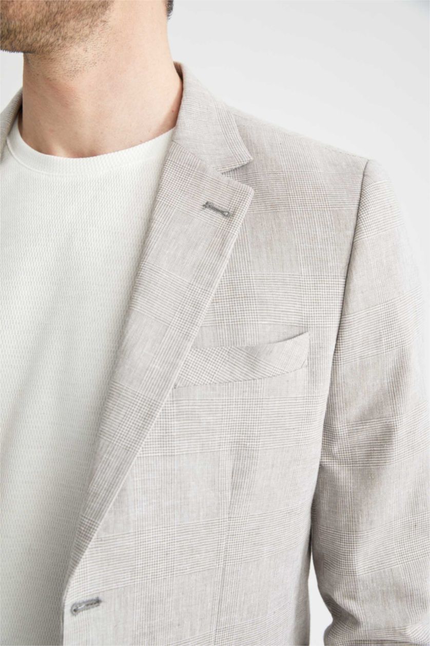 رجالي ميلانج رمادي جاكيت بليزر مودرن فيت ممزوج بالكتان