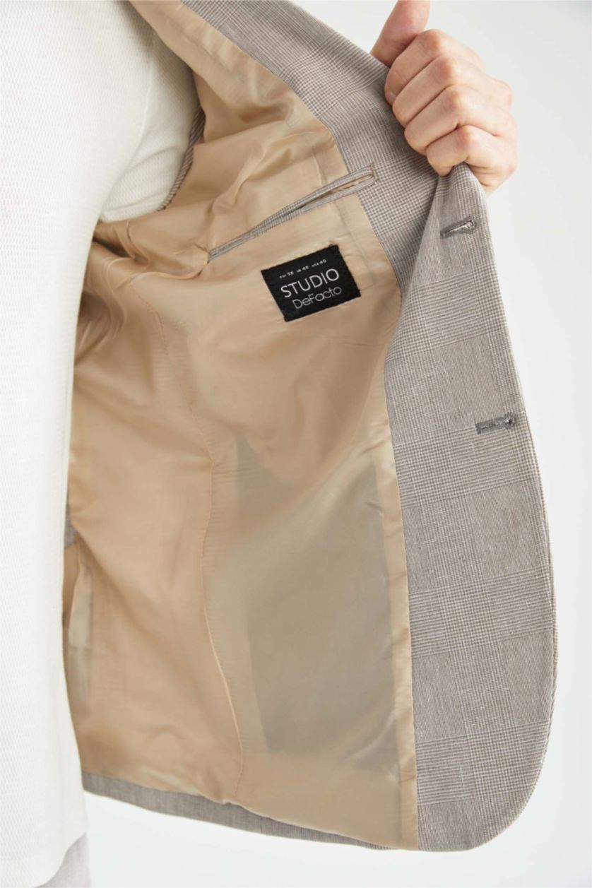 رجالي ميلانج رمادي جاكيت بليزر مودرن فيت ممزوج بالكتان