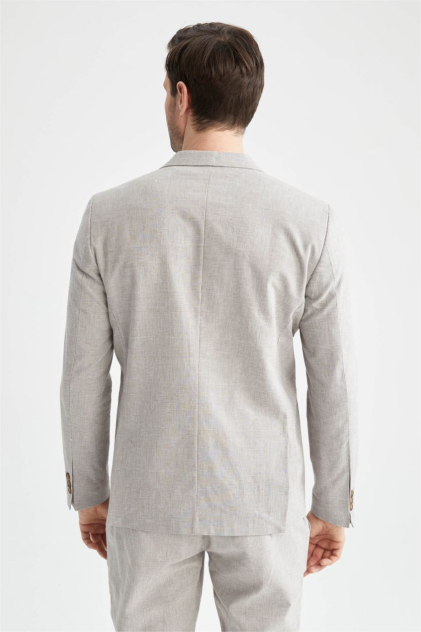 رجالي ميلانج رمادي جاكيت بليزر مودرن فيت ممزوج بالكتان