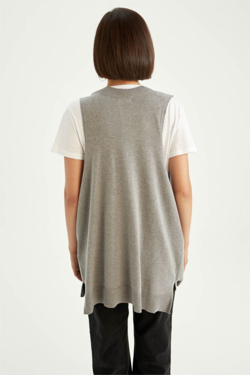 WOMAN Grey Melange Oversize Fit V-Neck