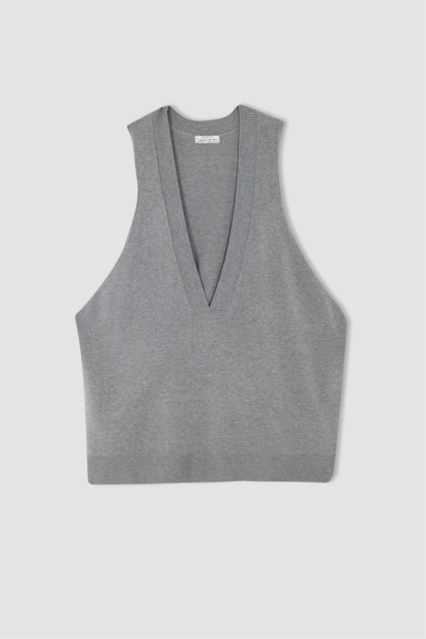 WOMAN Grey Melange Oversize Fit V-Neck