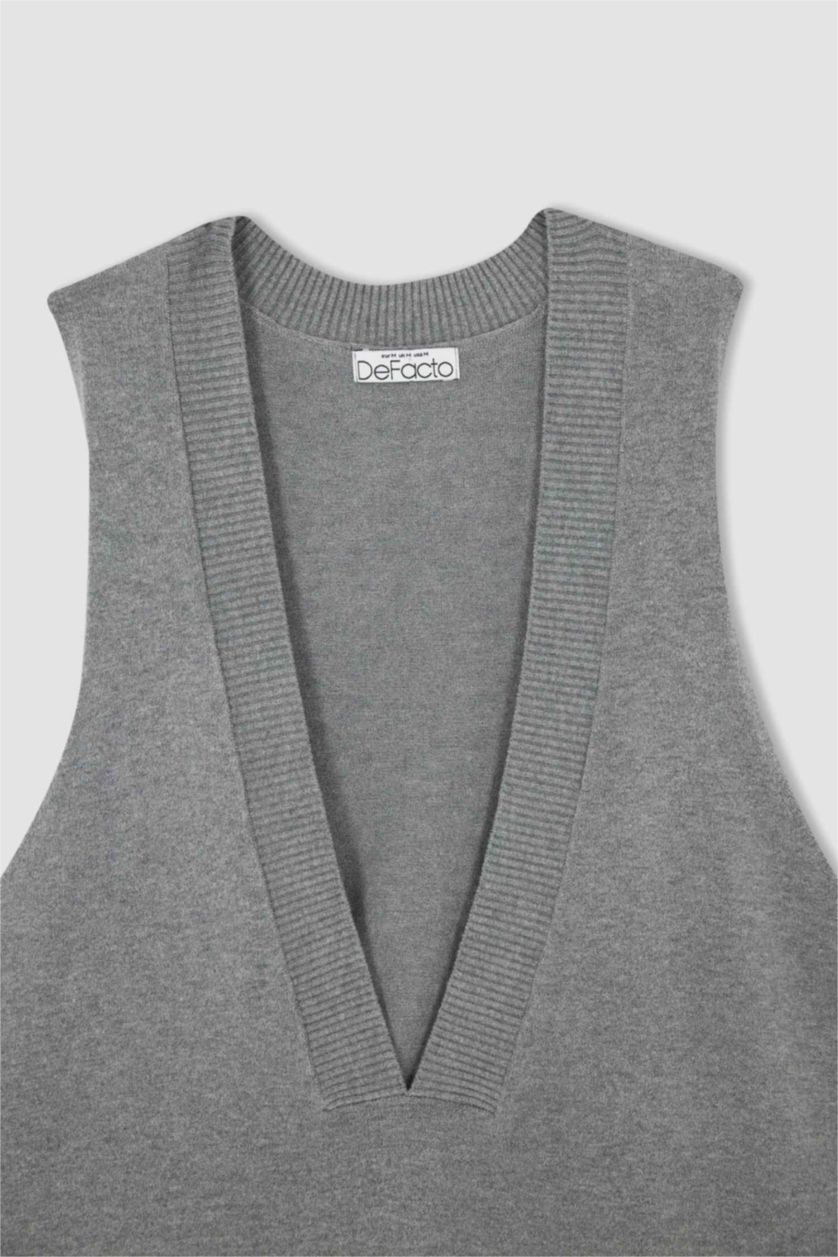 WOMAN Grey Melange Oversize Fit V-Neck