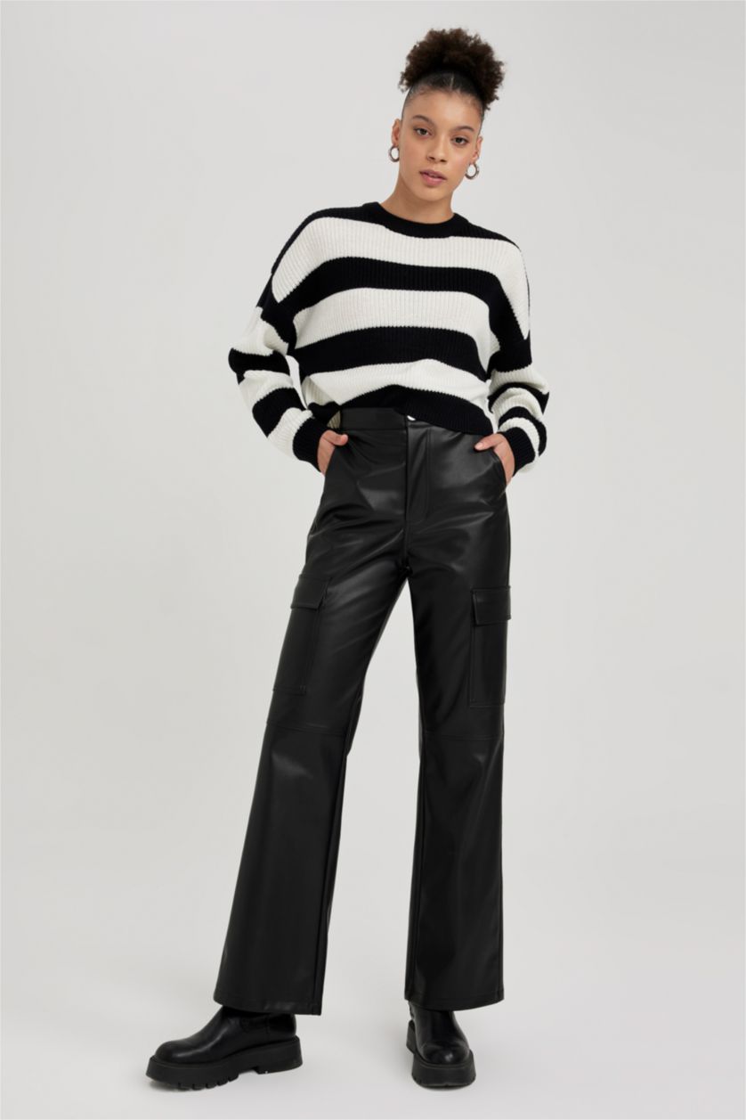 FEMME Noir Pull-Over Tricot Coupe Oversize Col Rond