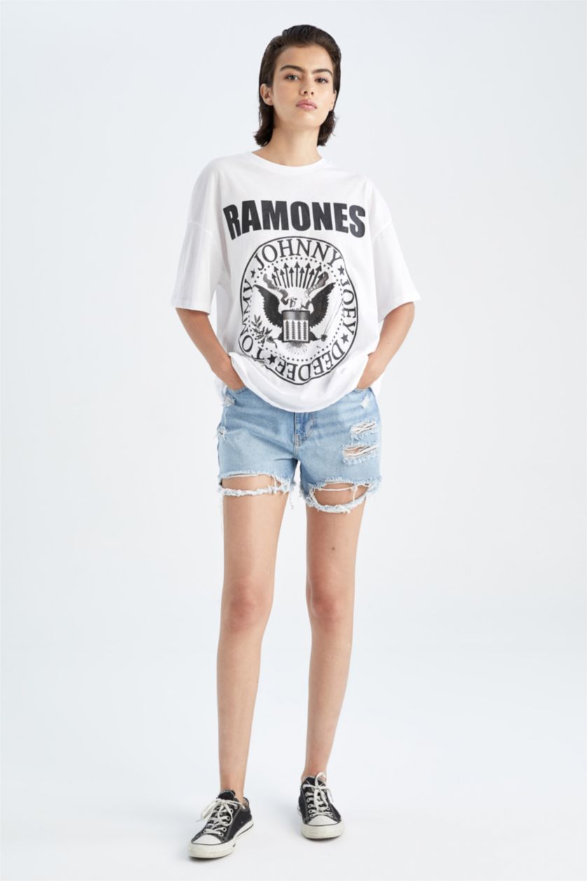 FEMME Blanc T-Shirt À Manches Courtes Oversıze Fıt Imprimé Col Ras Du Cou Real Madrid Adults