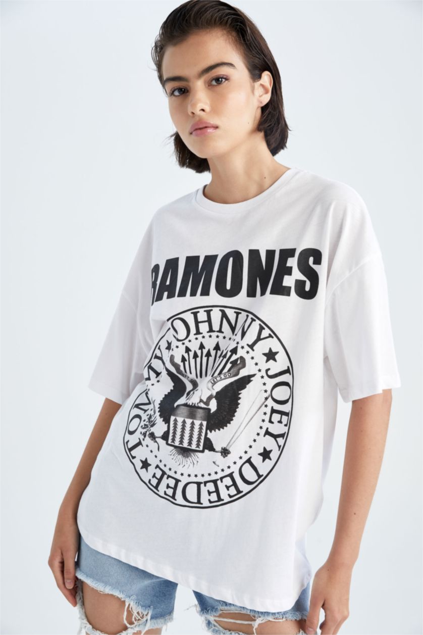 FEMME Blanc T-Shirt À Manches Courtes Oversıze Fıt Imprimé Col Ras Du Cou Real Madrid Adults