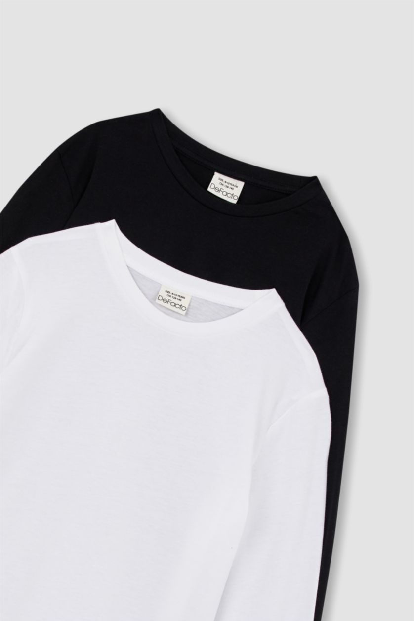 أولادي أبيض تيشيرت اولادي كم طويل برقبة دائرية ممشط - قطعتين