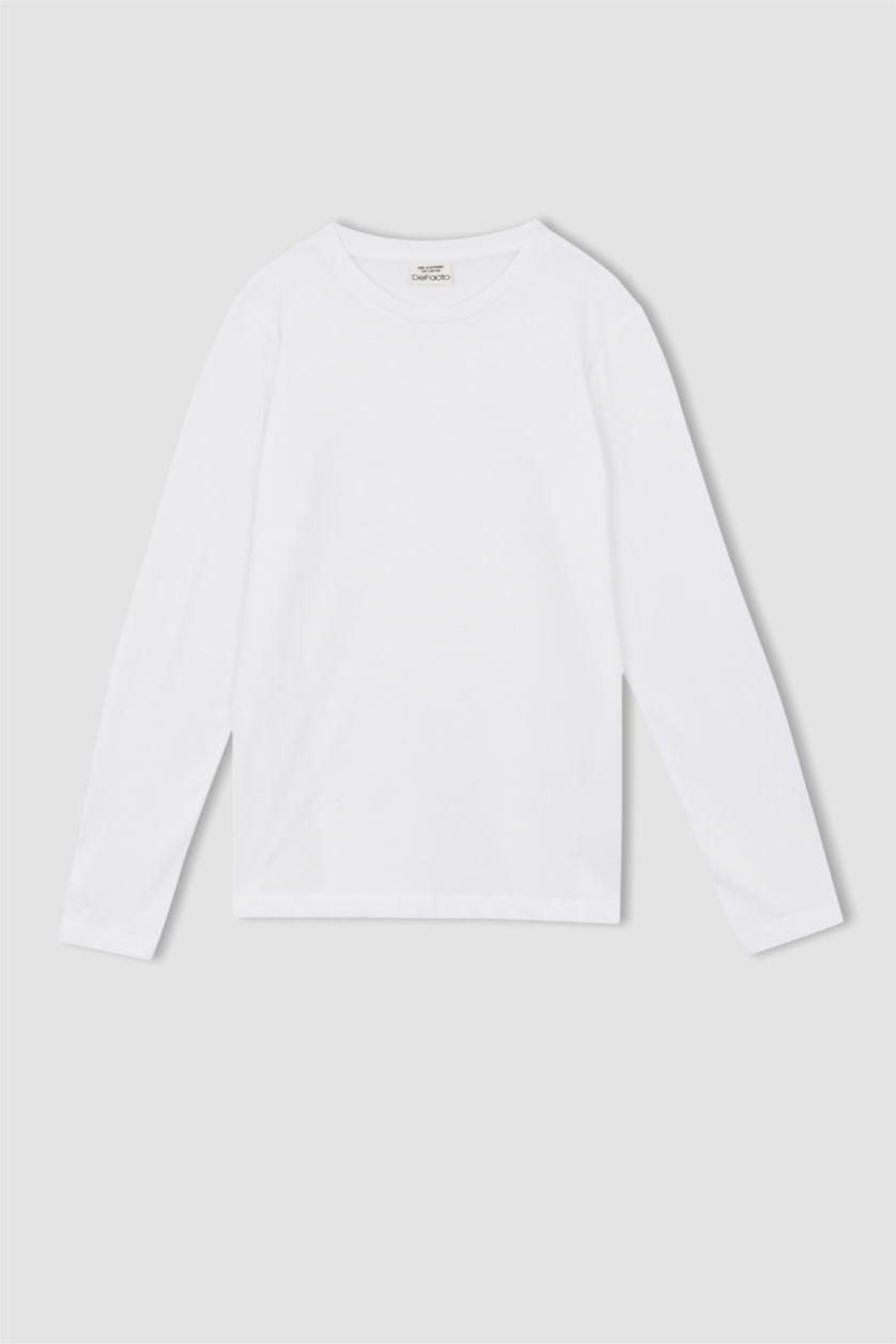 أولادي أبيض تيشيرت اولادي كم طويل برقبة دائرية ممشط - قطعتين