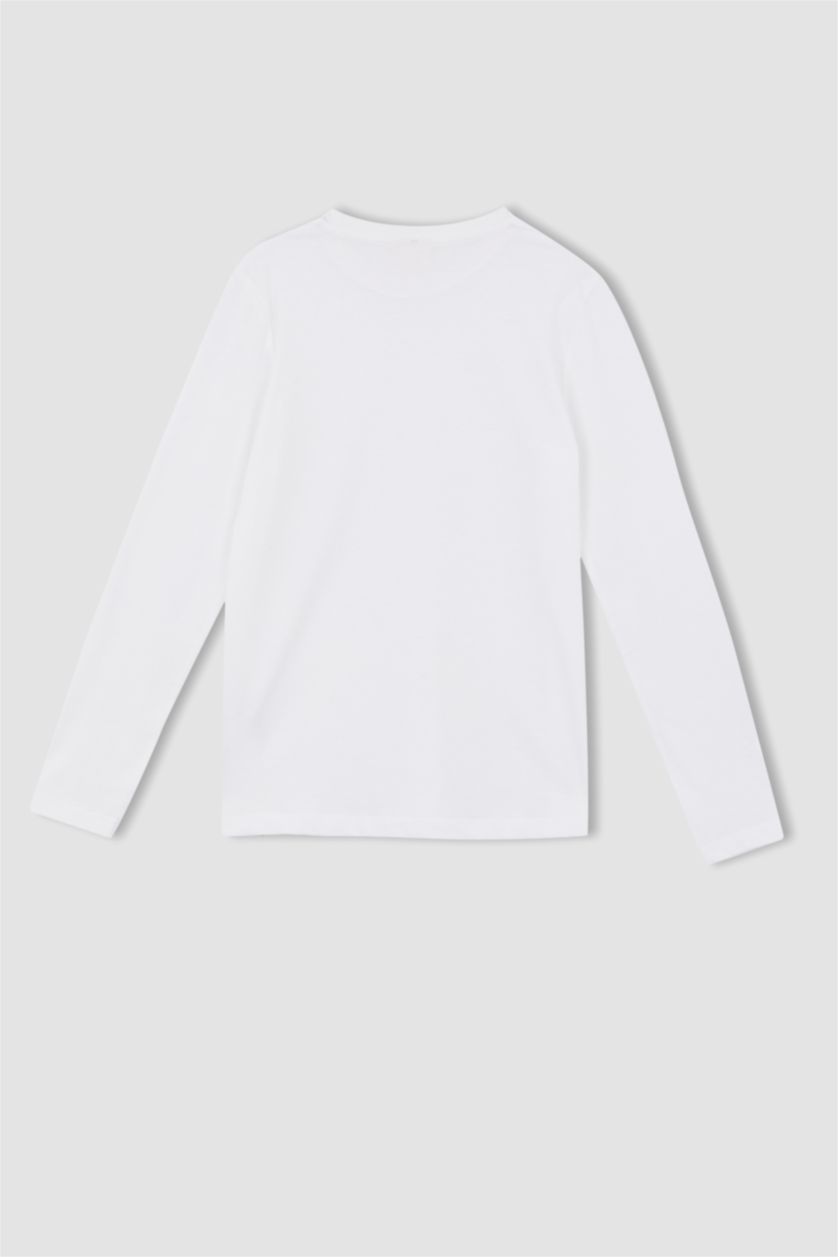 أولادي أبيض تيشيرت اولادي كم طويل برقبة دائرية ممشط - قطعتين