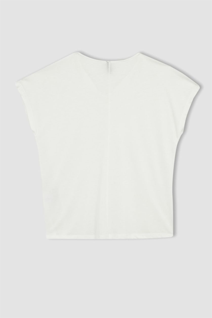 نساء بيج فاتح تي شيرت بأكمام قصيرة وربطة عنق بقصة عادية