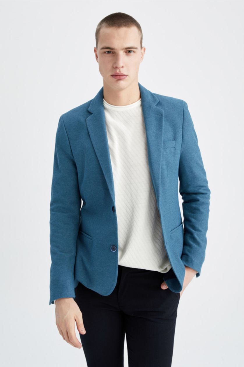 Erkek İndigo Slım Fıt Blazer Ceket