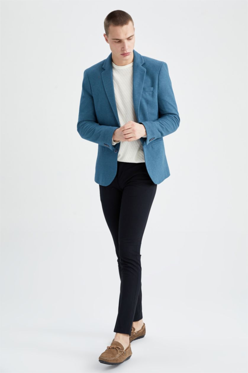 Erkek İndigo Slım Fıt Blazer Ceket