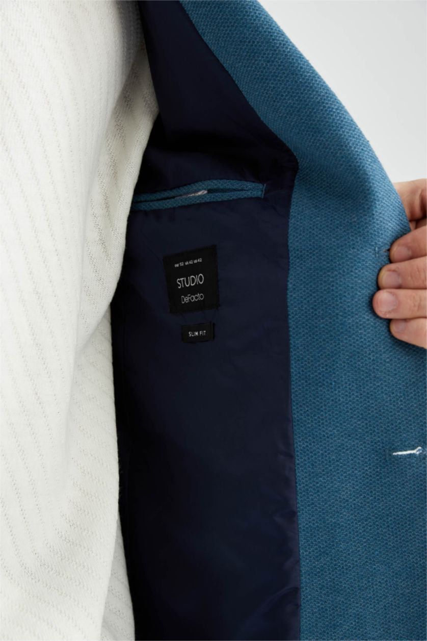 Erkek İndigo Slım Fıt Blazer Ceket