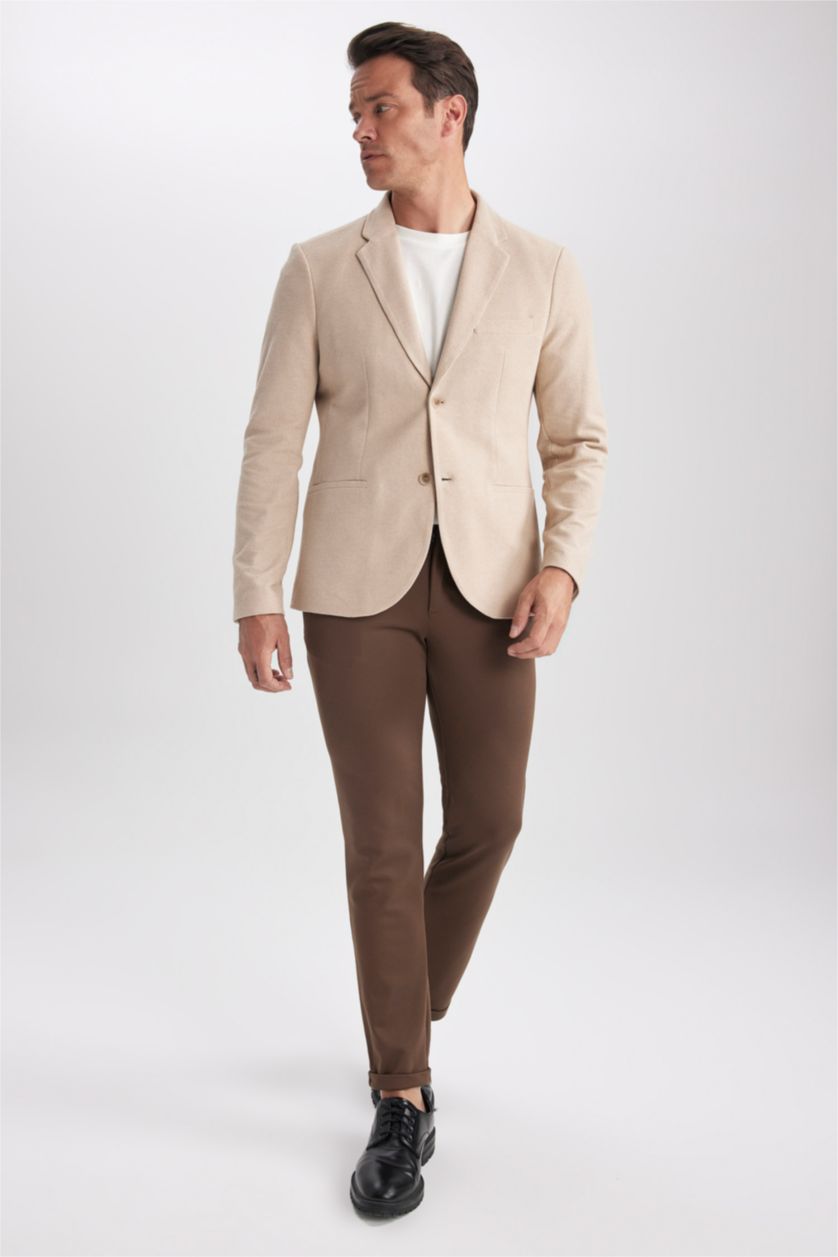 رجال اللون الرملي جاكيت بليزر بقصة ضيقة مبطن مقاس كبير