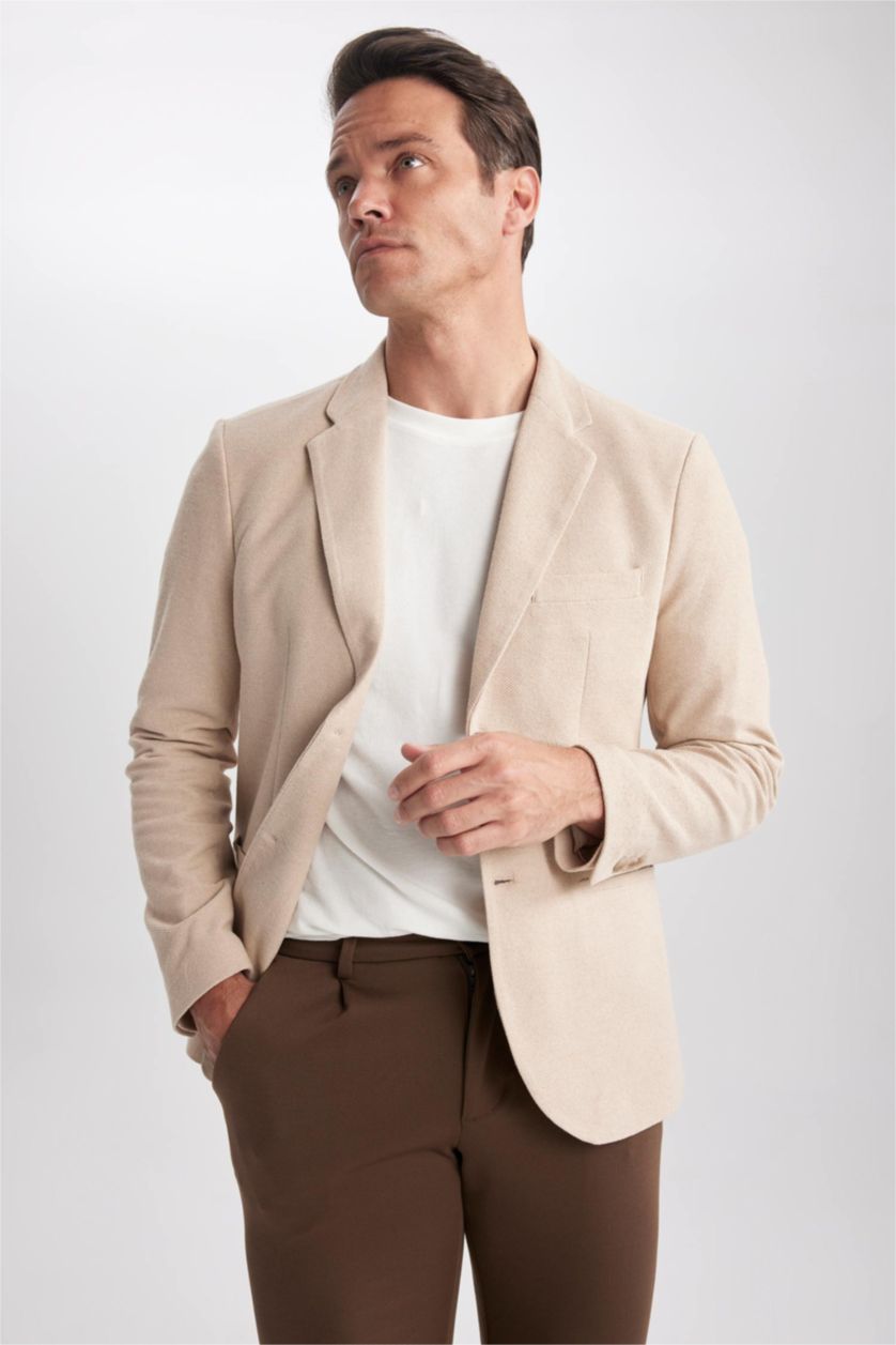 رجال اللون الرملي جاكيت بليزر بقصة ضيقة مبطن مقاس كبير
