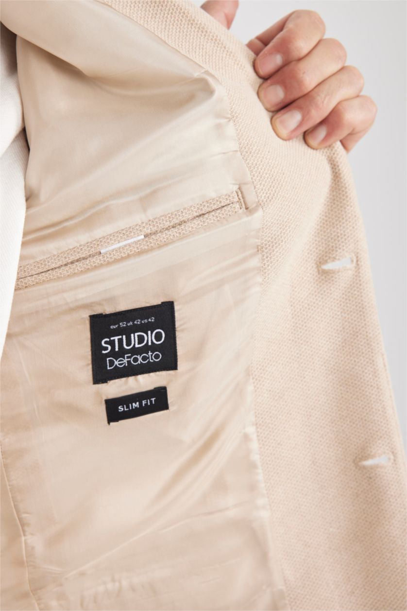 رجال اللون الرملي جاكيت بليزر بقصة ضيقة مبطن مقاس كبير