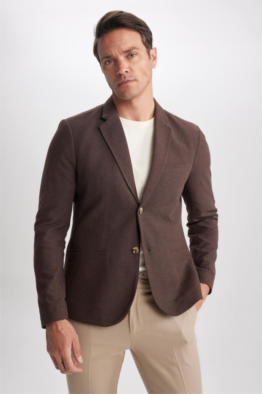 رجالي بني بليزر سليم فيت مبطن