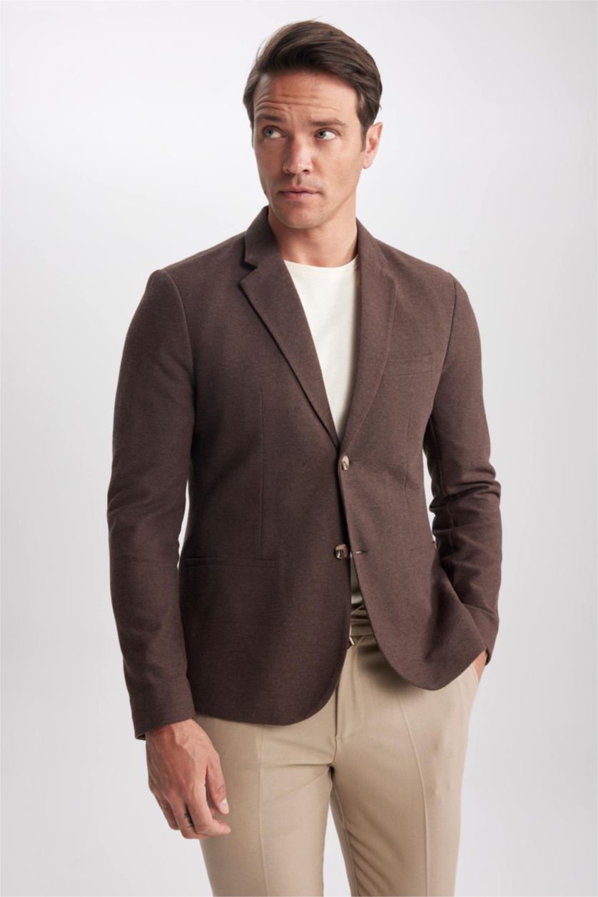 رجالي بني بليزر سليم فيت مبطن