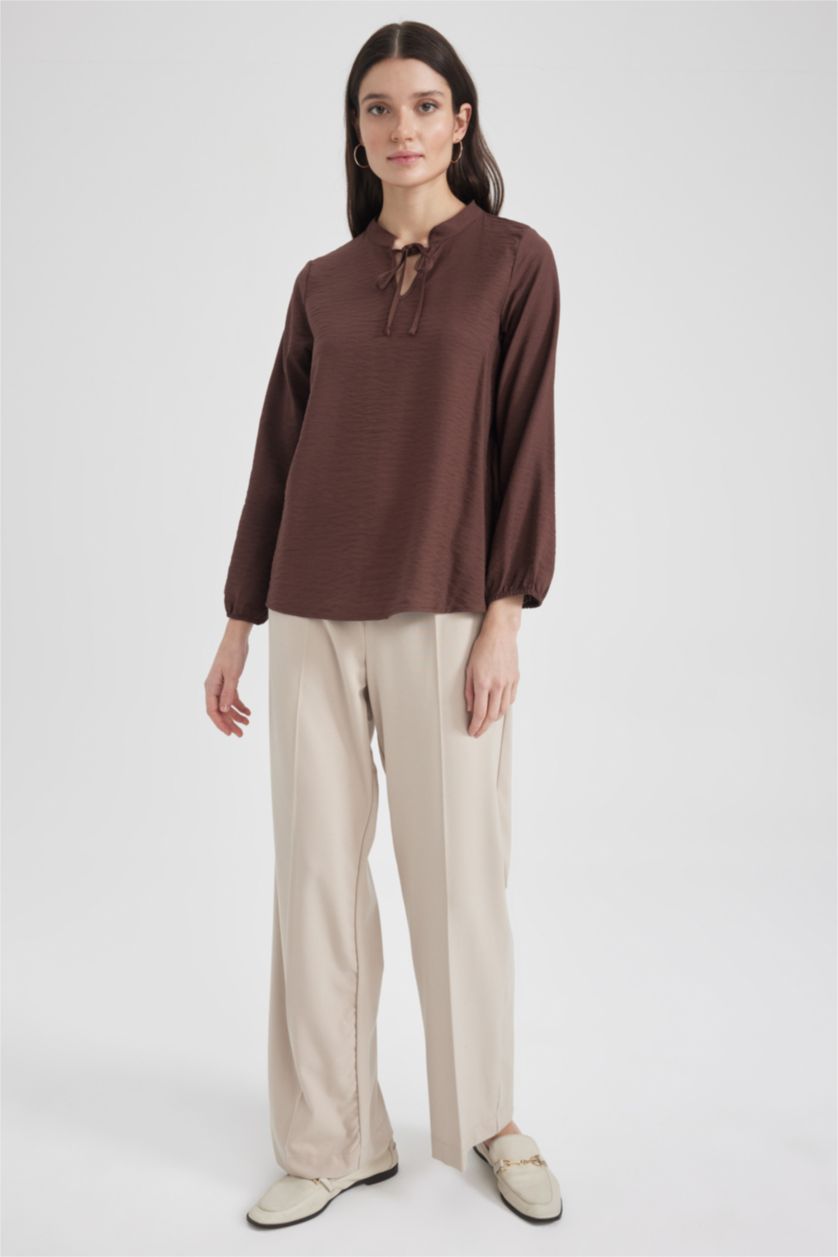 FEMME Marron Chemisiers à manches longues Coupe Régulière Col arrondi