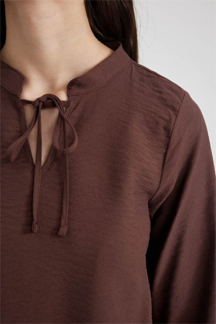 FEMME Marron Chemisiers à manches longues Coupe Régulière Col arrondi