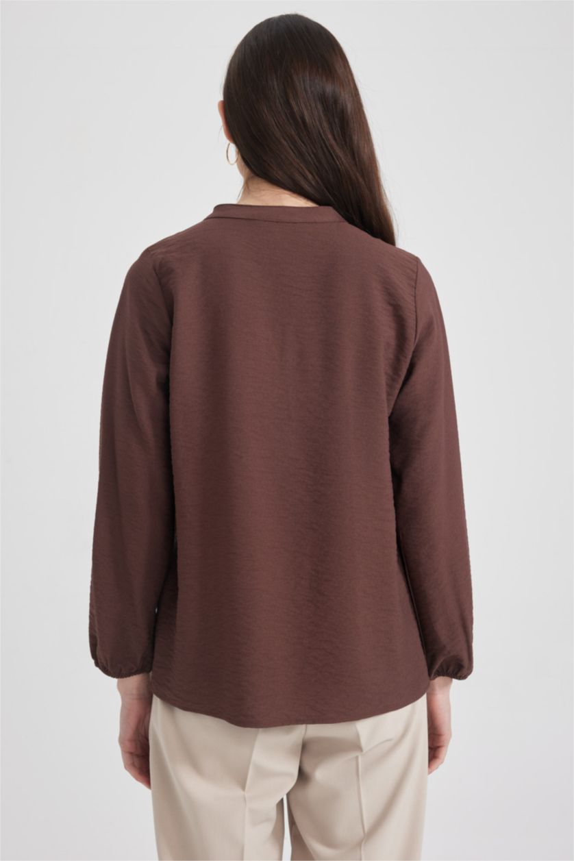 FEMME Marron Chemisiers à manches longues Coupe Régulière Col arrondi