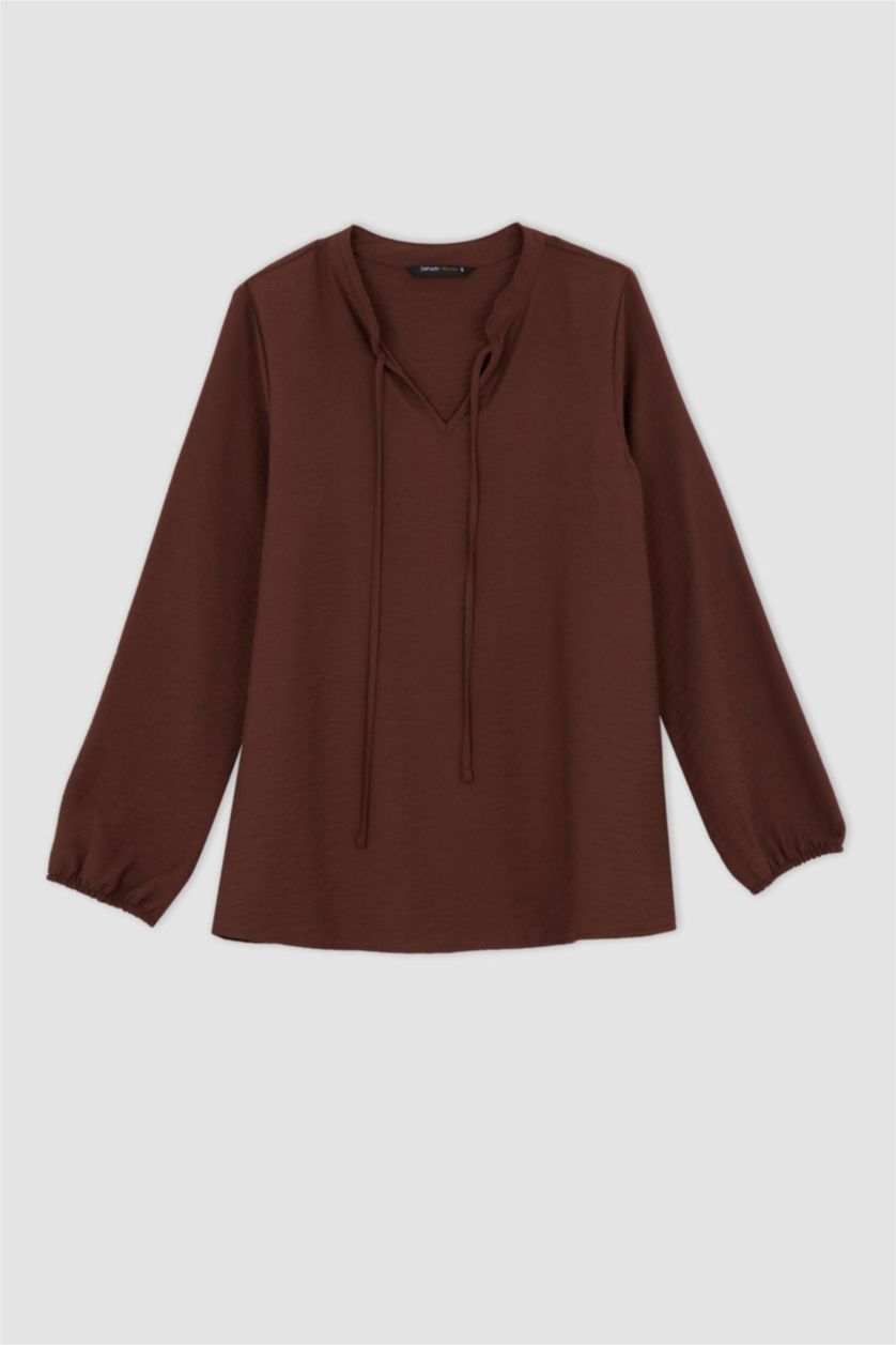 FEMME Marron Chemisiers à manches longues Coupe Régulière Col arrondi