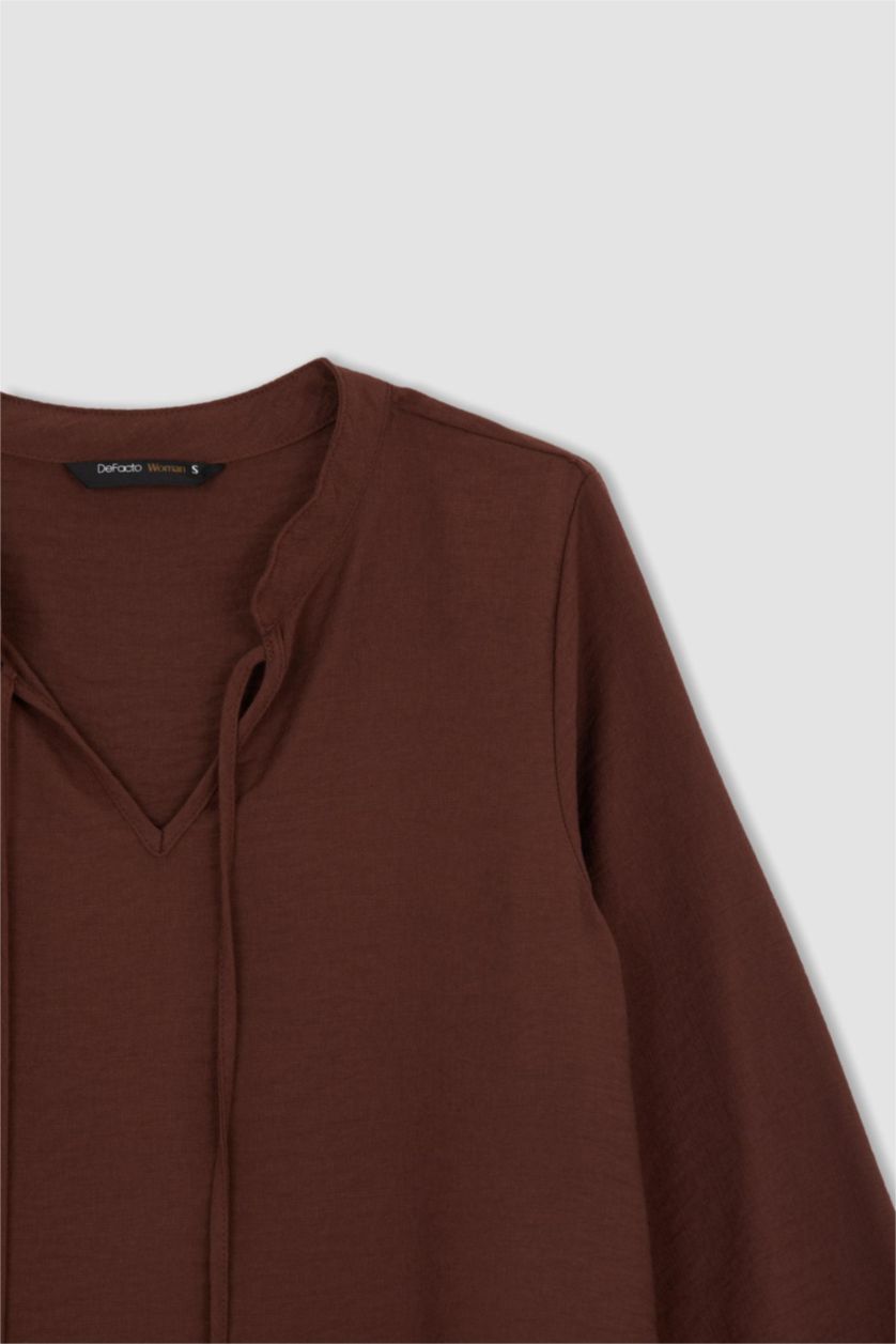 FEMME Marron Chemisiers à manches longues Coupe Régulière Col arrondi