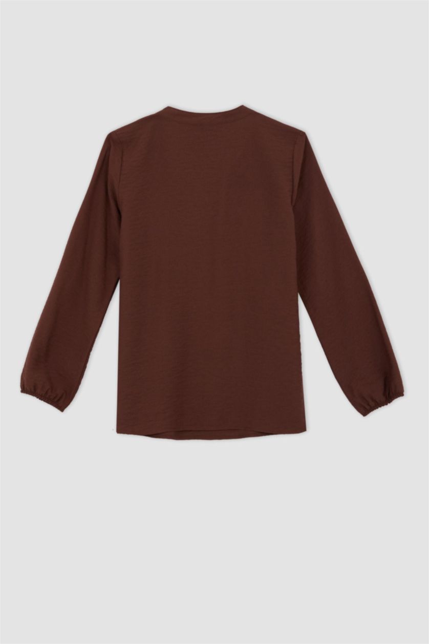 FEMME Marron Chemisiers à manches longues Coupe Régulière Col arrondi