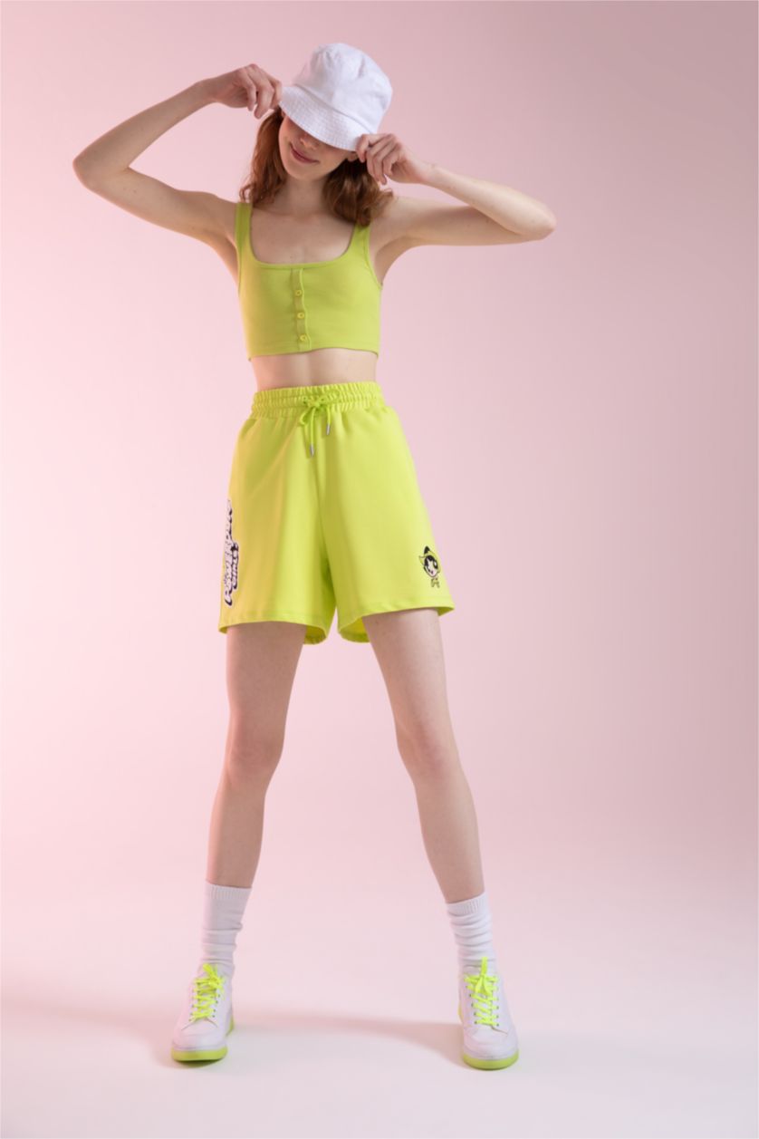 WOMAN Light Green Coool Regular Fit PowerPuff Girls Shorts
