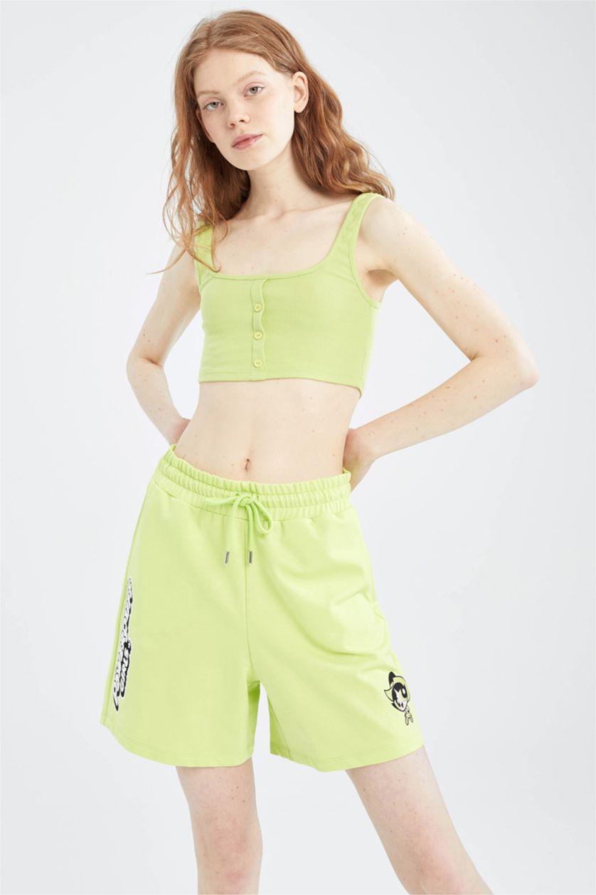WOMAN Light Green Coool Regular Fit PowerPuff Girls Shorts