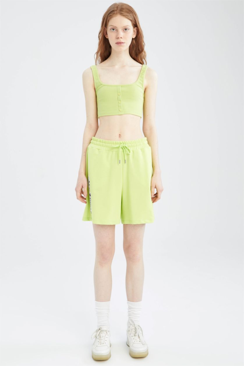 WOMAN Light Green Coool Regular Fit PowerPuff Girls Shorts