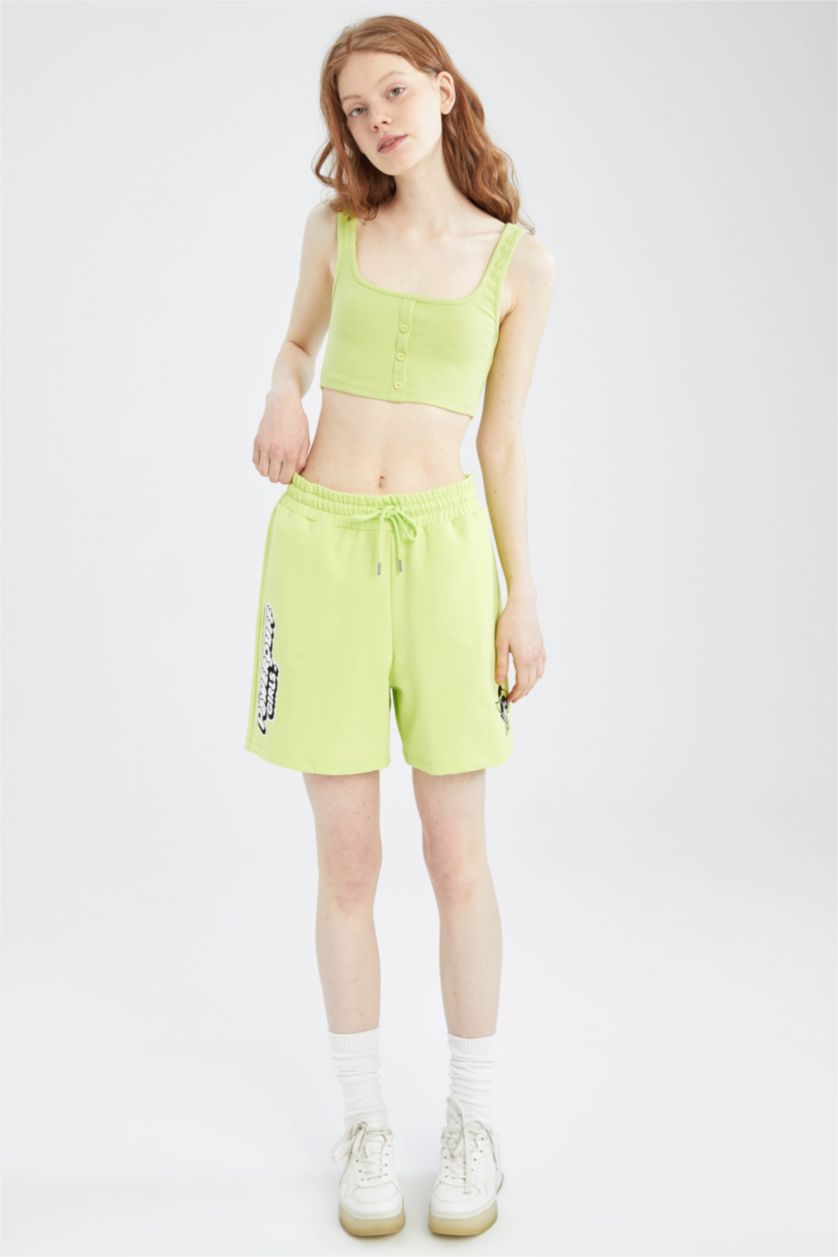 WOMAN Light Green Coool Regular Fit PowerPuff Girls Shorts