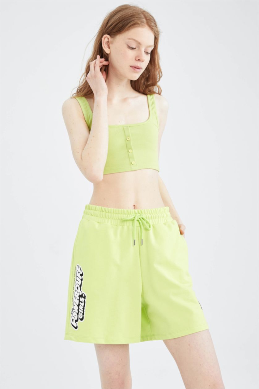 WOMAN Light Green Coool Regular Fit PowerPuff Girls Shorts
