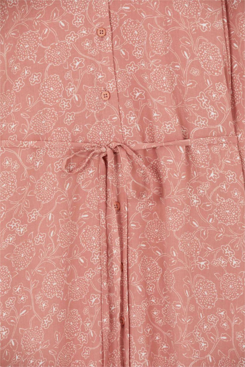 FEMME Écru Tunique-chemise en viscose à manches longues et motif floral coupe classique avec détail à nouer à la taille