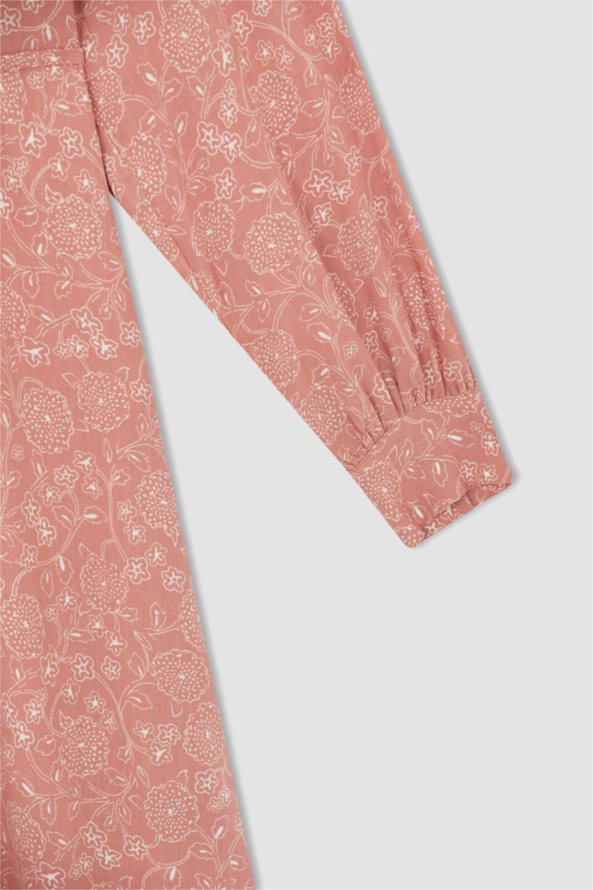 FEMME Écru Tunique-chemise en viscose à manches longues et motif floral coupe classique avec détail à nouer à la taille