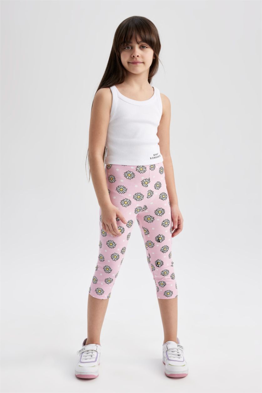 FILLES Violet Clair Lot de 3 collants capri garçon à motifs floraux pour fille