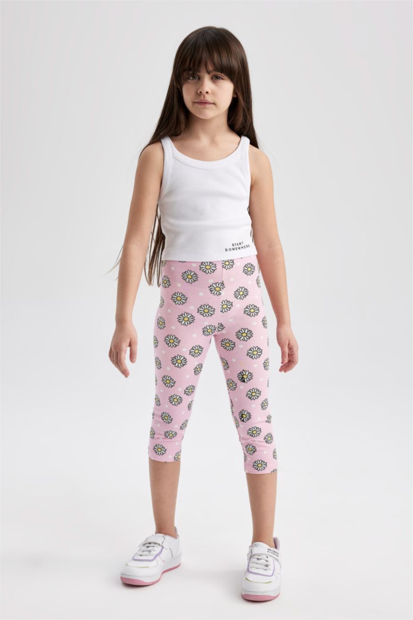 FILLES Violet Clair Lot de 3 collants capri garçon à motifs floraux pour fille