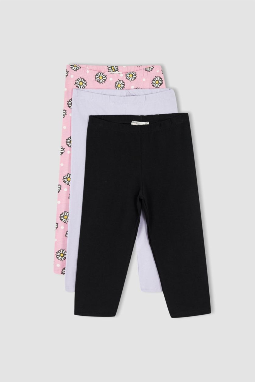FILLES Violet Clair Lot de 3 collants capri garçon à motifs floraux pour fille