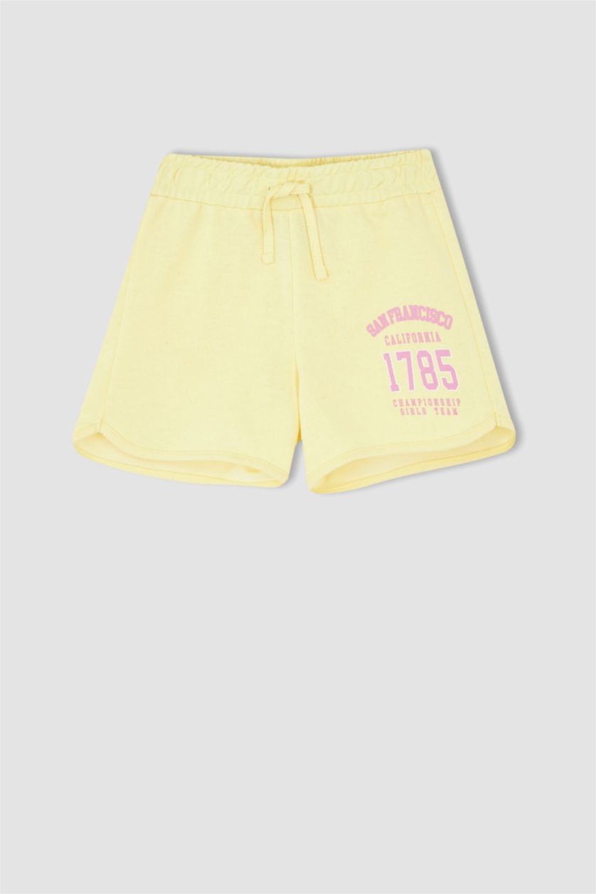 FILLES Jaune Clair Short Tissu Sweat Fin