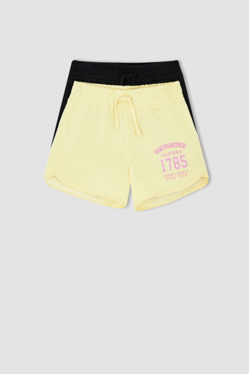 FILLES Jaune Clair Short Tissu Sweat Fin