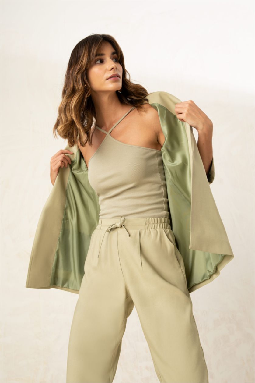 FEMME Beige Débardeur caraco ajusté à col licou