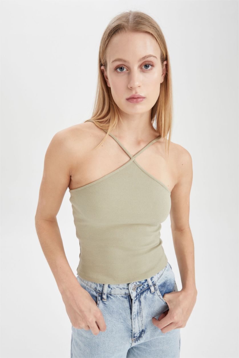 FEMME Beige Débardeur caraco ajusté à col licou