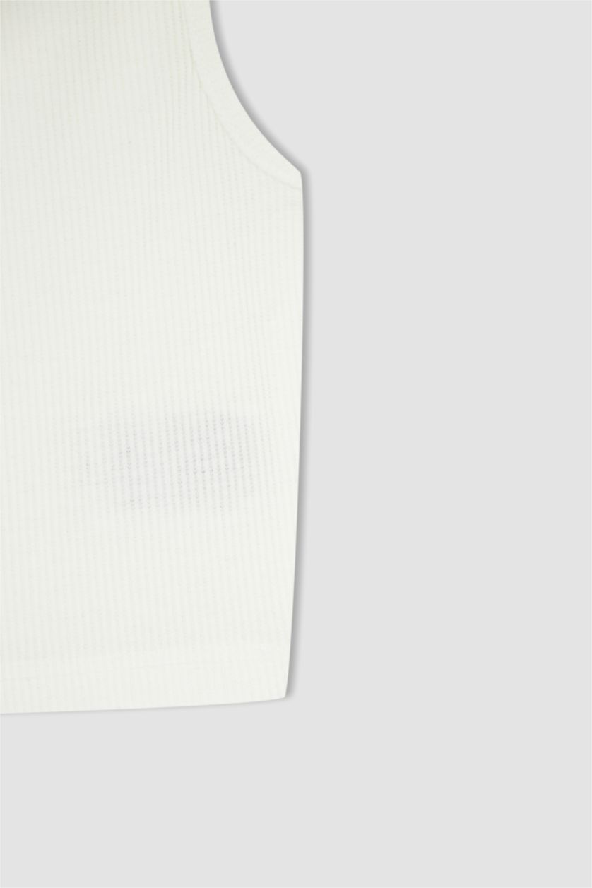 GIRLS & TEENS White تانك توب مضلع قصة عادية