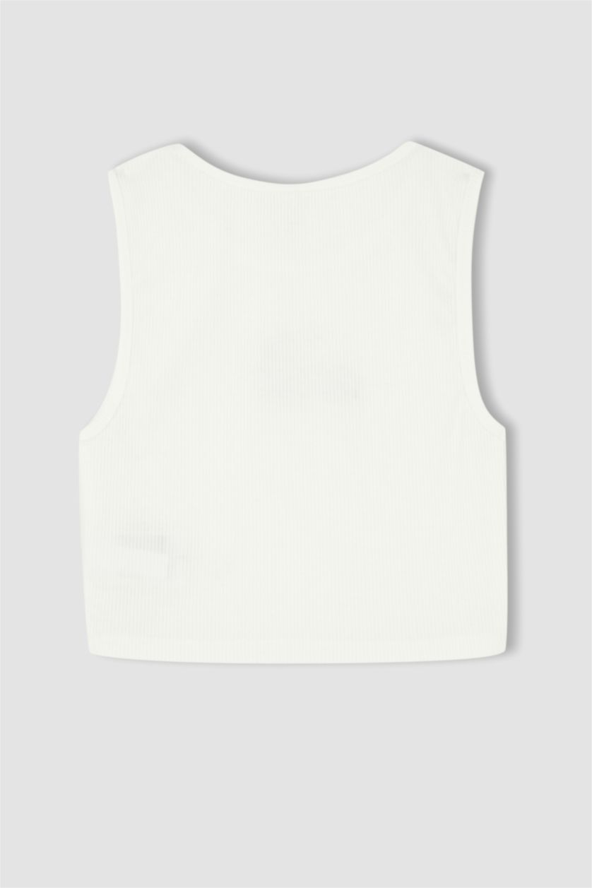 GIRLS & TEENS White تانك توب مضلع قصة عادية