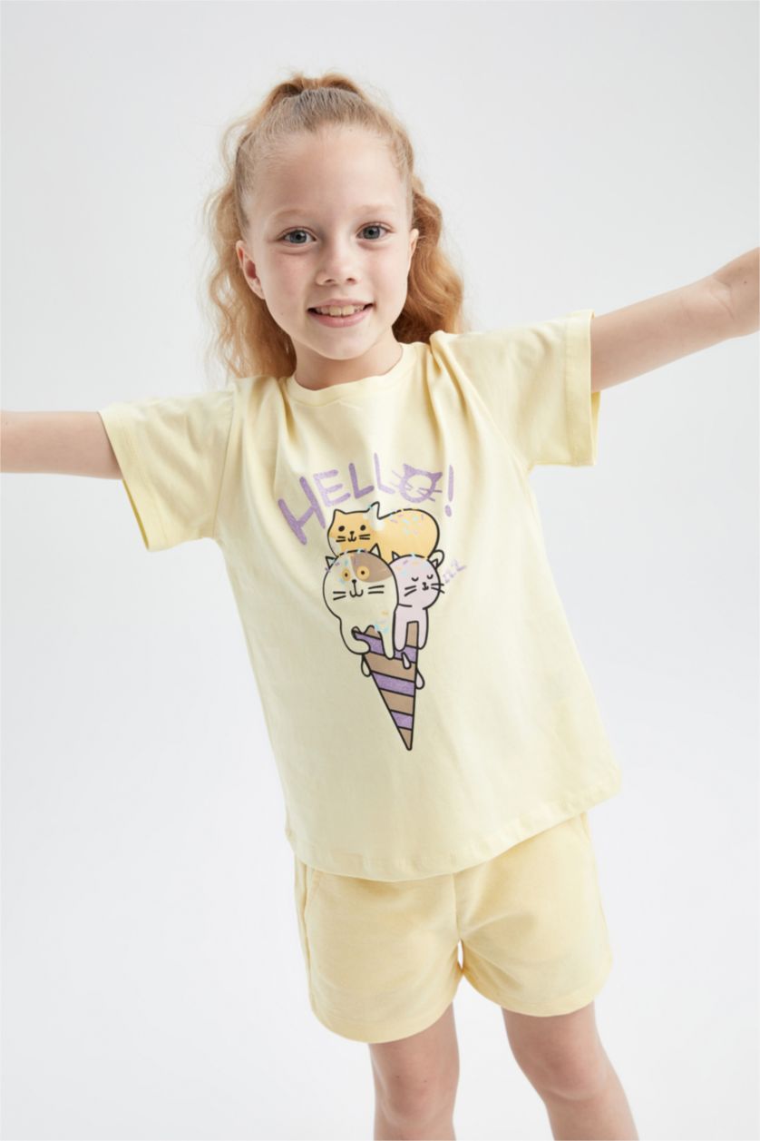 GIRLS & TEENS Light Yellow Girl Regular Fit Printed Short Sleeve T-Shirt