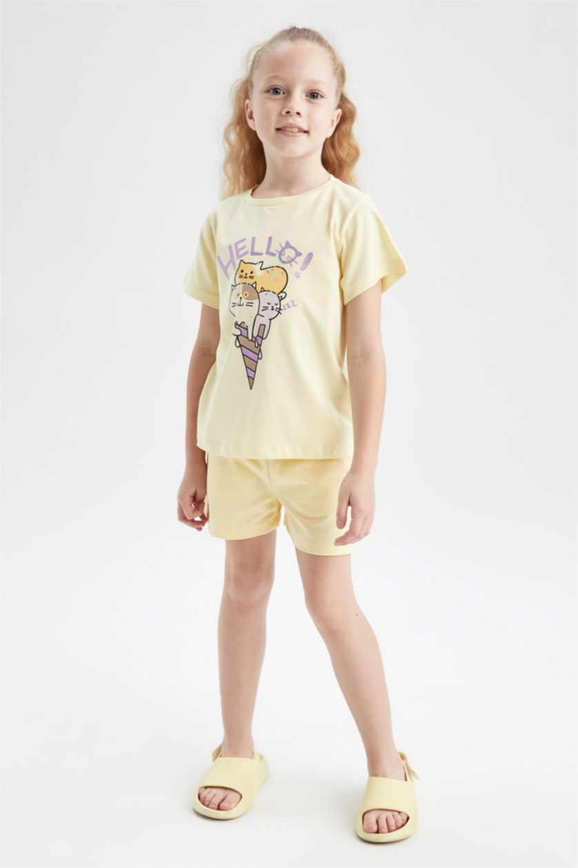 GIRLS & TEENS Light Yellow Girl Regular Fit Printed Short Sleeve T-Shirt